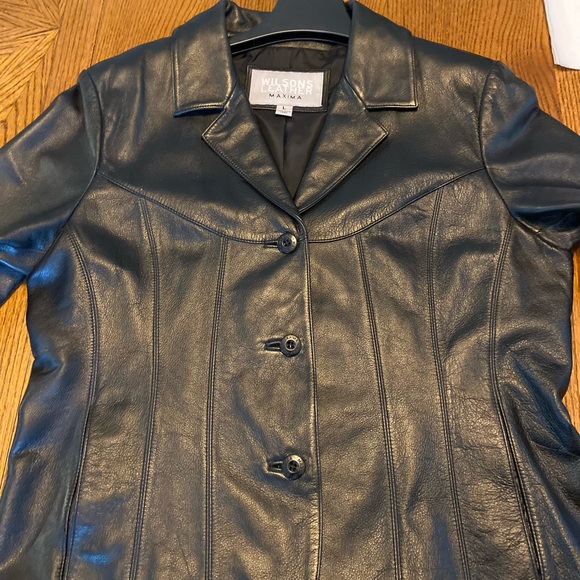 Black genuine leather blazer style button front jacket - Picture 9 of 9